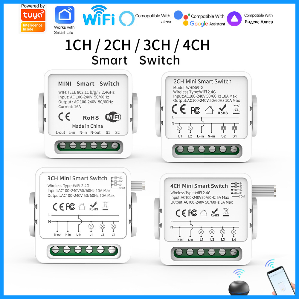 Smart Home Alexa - Tuya WiFi Smart Switch 1/2/3/4 Gang
