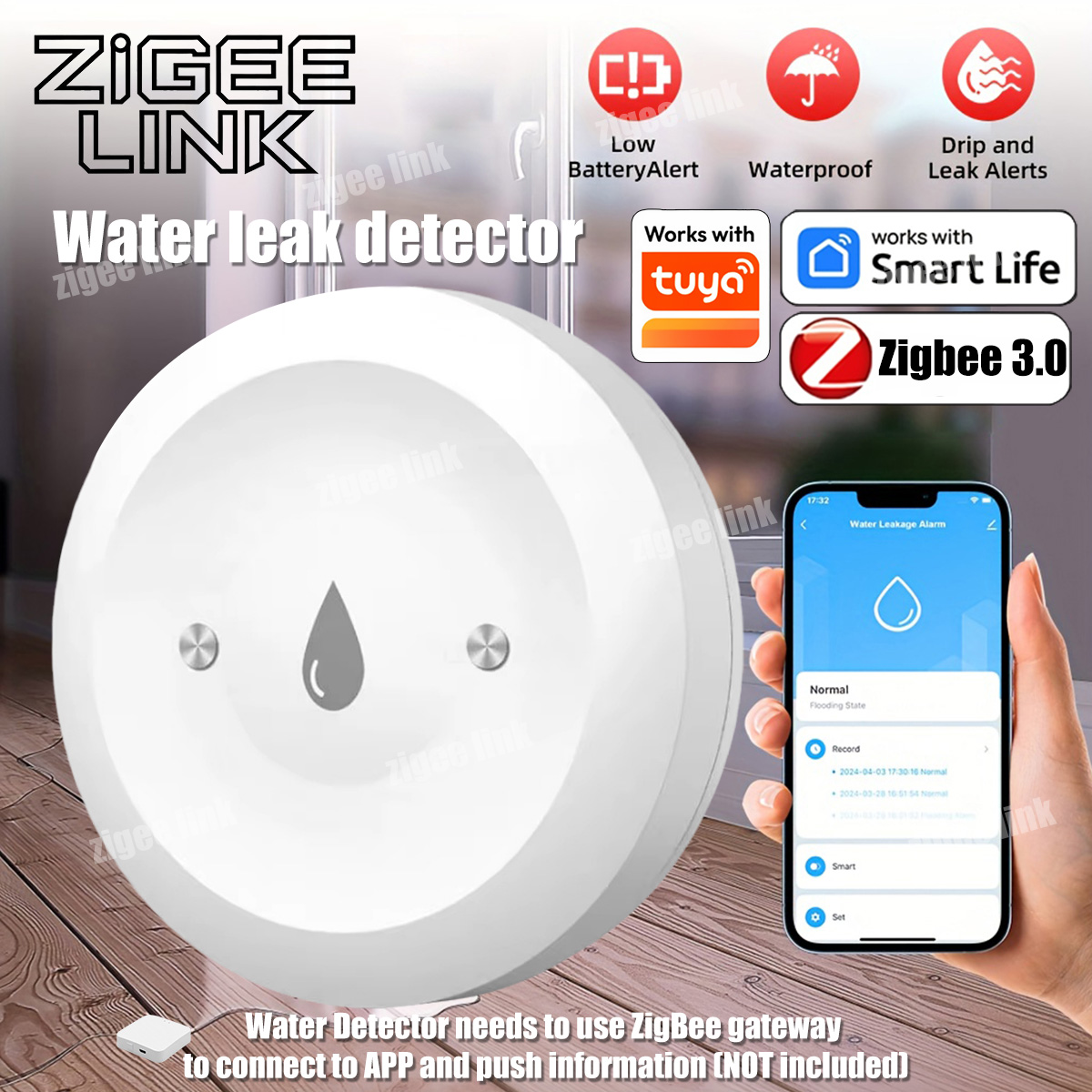 ZigBee 3.0 Water Sensor Smart  - Zigbee Gateway recension och pris